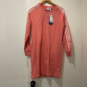 Adidas Pink Midi Dress with White Stripes